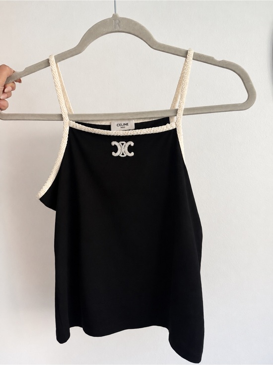 Celine Tops - CELINE Triomphe Sequin Trim Camisole Top